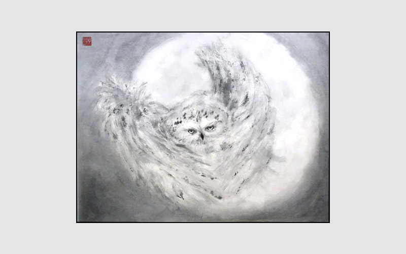 ROSLYN LEVIN SUMI-E SWOOPING OUT OF THE SHADOWS