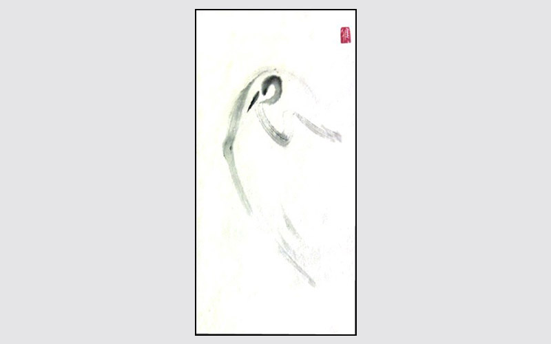ROSLYN LEVIN SUMI-E WHITE HERON STRETCHING HER WING