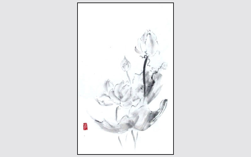 ROSLYN LEVIN SUMI-E WHITE LOTUS 