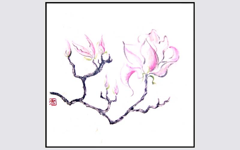 ROSLYN LEVIN SUMI-E SPRING MAGNOLIAS II