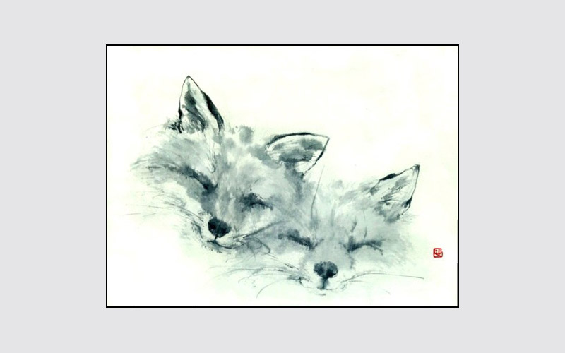 ROSLYN LEVIN SUMI-E FOXY LOVERS II